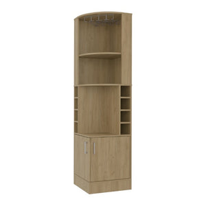 English Elm Page Corner Bar Cabinet Tall Oak Melamine Wine Rack Glass Storage for Small Spaces Natural B128S00307