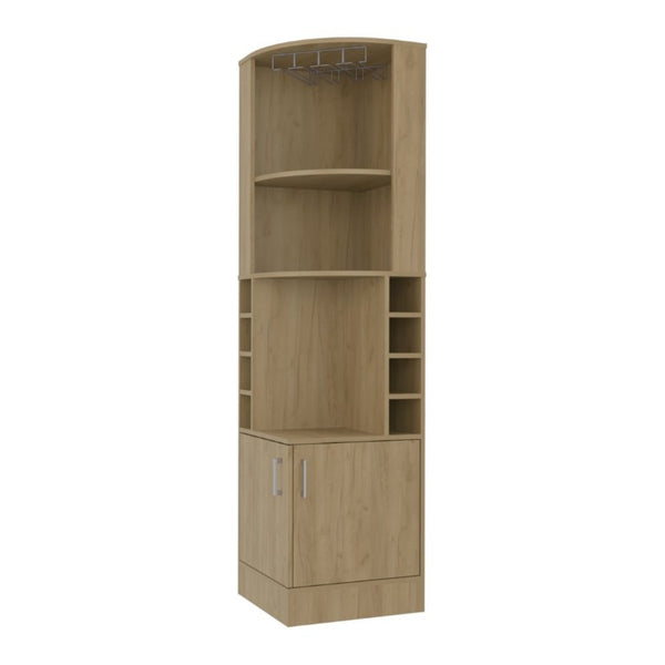 English Elm Page Corner Bar Cabinet Tall Oak Melamine Wine Rack Glass Storage for Small Spaces Natural B128S00307