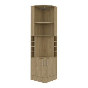 English Elm Page Corner Bar Cabinet Tall Oak Melamine Wine Rack Glass Storage for Small Spaces Natural B128S00307