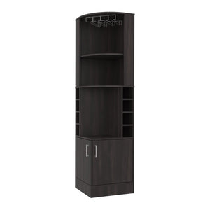 English Elm Page Corner Bar Cabinet Tall Oak Melamine Wine Rack Glass Storage for Small Spaces Walnut B128S00308