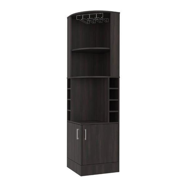 English Elm Page Corner Bar Cabinet Tall Oak Melamine Wine Rack Glass Storage for Small Spaces Walnut B128S00308