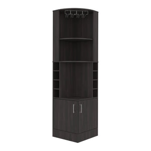 English Elm Page Corner Bar Cabinet Tall Oak Melamine Wine Rack Glass Storage for Small Spaces Walnut B128S00308