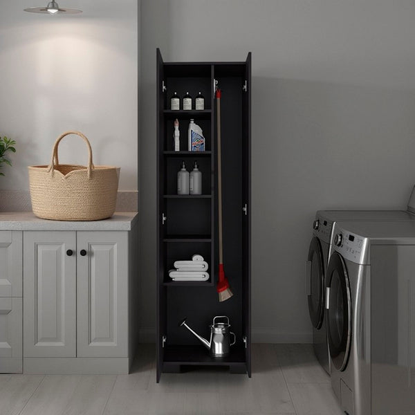 English Elm Fm Furniture Slim Wenge Broom Closet Cabinet with Shelves for Laundry and Utility Rooms B128S00309