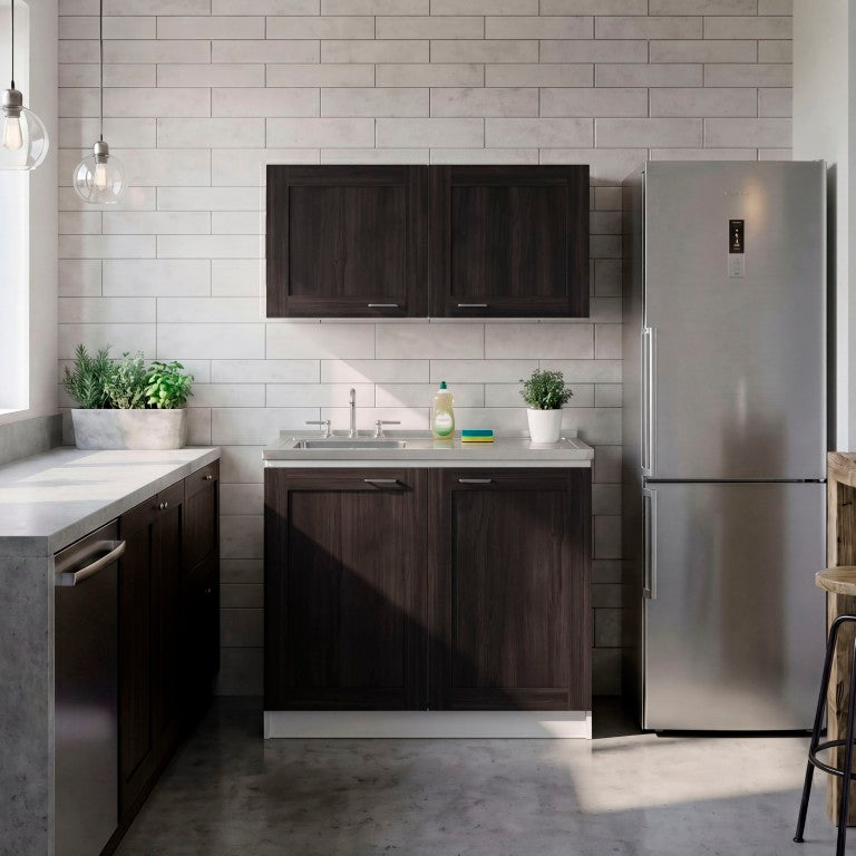 English Elm Everett Multi-Piece Kitchen Cabinet Set with Pantry Open Shelving in Natural Oak White + Dark Espresso B128S00311