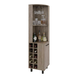 English Elm Kingston Tall Corner Bar Cabinet with Stemware Rack Wine Bottle and Display Storage B128S00313