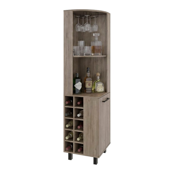 English Elm Kingston Tall Corner Bar Cabinet with Stemware Rack Wine Bottle and Display Storage B128S00313