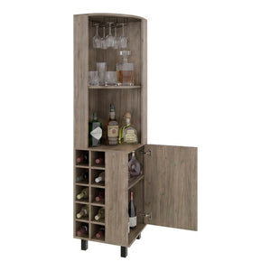 English Elm Kingston Tall Corner Bar Cabinet with Stemware Rack Wine Bottle and Display Storage B128S00313