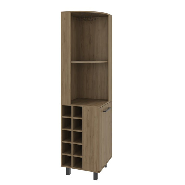 English Elm Kingston Tall Corner Bar Cabinet with Stemware Rack Wine Storage and Display Shelves B128S00314