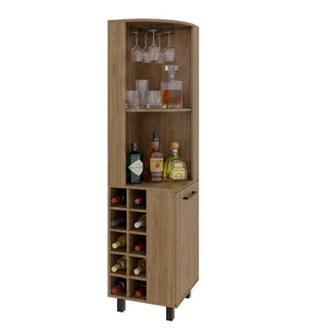 English Elm Kingston Tall Corner Bar Cabinet with Stemware Rack Wine Storage and Display Shelves B128S00314