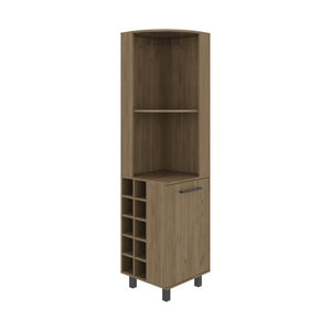 English Elm Kingston Tall Corner Bar Cabinet with Stemware Rack Wine Storage and Display Shelves B128S00314