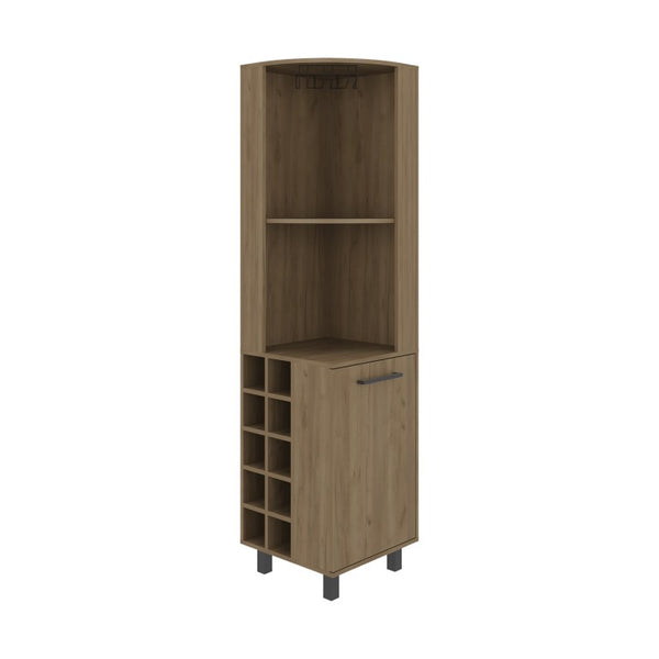 English Elm Kingston Tall Corner Bar Cabinet with Stemware Rack Wine Storage and Display Shelves B128S00314