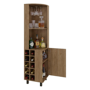 English Elm Kingston Tall Corner Bar Cabinet with Stemware Rack Wine Storage and Display Shelves B128S00314