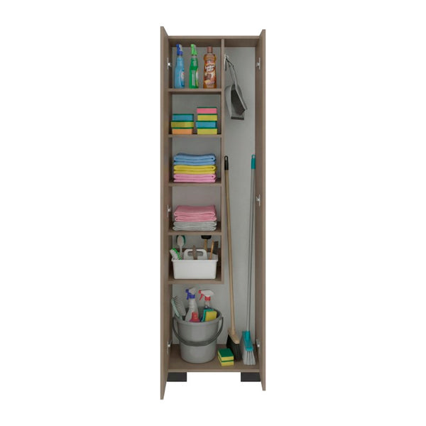 English Elm Kingnston Tall Broom and Mop Storage Cabinet Engineered Wood for Laundry Rooms White and Cannoli B128S00315