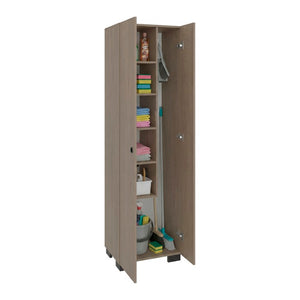 English Elm Kingnston Tall Broom and Mop Storage Cabinet Engineered Wood for Laundry Rooms White and Cannoli B128S00315