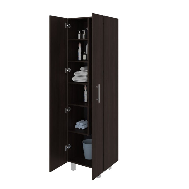 English Elm Nala Tall Walnut Broom and Cleaning Supply Cabinet for Mudroom or Laundry Room B128S00319