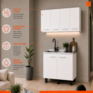 English Elm Texas Two Zone Kitchen Cabinet Set with Sink Base Wall Storage White Finish B128S00320