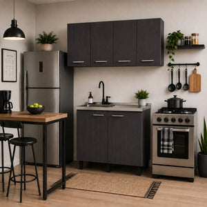 English Elm Texas Wenge Finish Manufactured Wood Kitchen Sink Base and Wall Cabinet Storage Set B128S00321