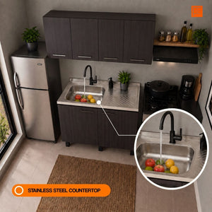 English Elm Texas Wenge Finish Manufactured Wood Kitchen Sink Base and Wall Cabinet Storage Set B128S00321