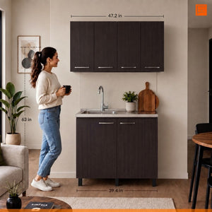 English Elm Texas Wenge Finish Manufactured Wood Kitchen Sink Base and Wall Cabinet Storage Set B128S00321