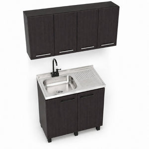 English Elm Texas Wenge Finish Manufactured Wood Kitchen Sink Base and Wall Cabinet Storage Set B128S00321