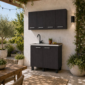 English Elm Texas Wenge Finish Manufactured Wood Kitchen Sink Base and Wall Cabinet Storage Set B128S00321