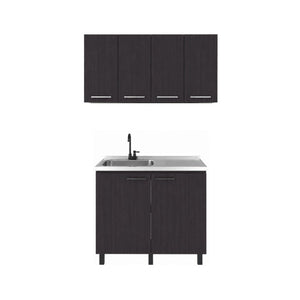 English Elm Texas Wenge Finish Manufactured Wood Kitchen Sink Base and Wall Cabinet Storage Set B128S00321