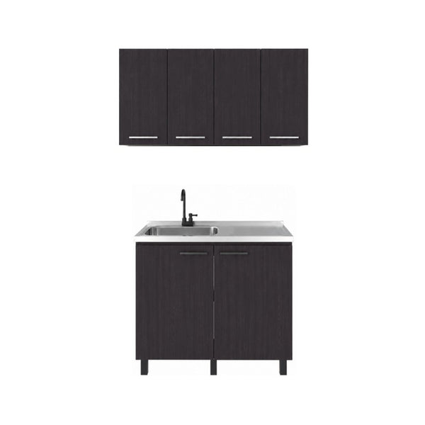 English Elm Texas Wenge Finish Manufactured Wood Kitchen Sink Base and Wall Cabinet Storage Set B128S00321