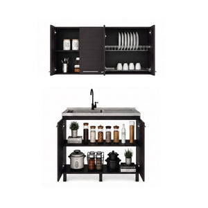 English Elm Texas Wenge Finish Manufactured Wood Kitchen Sink Base and Wall Cabinet Storage Set B128S00321