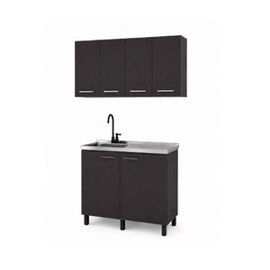 English Elm Texas Wenge Finish Manufactured Wood Kitchen Sink Base and Wall Cabinet Storage Set B128S00321
