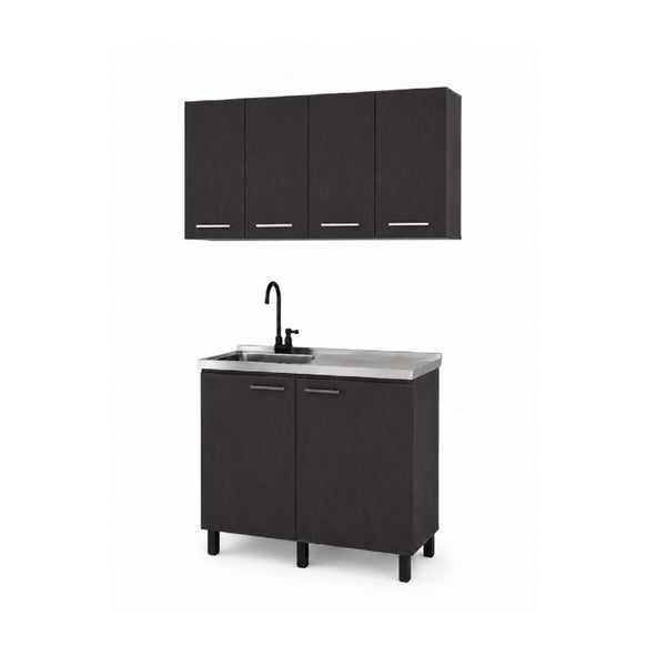 English Elm Texas Wenge Finish Manufactured Wood Kitchen Sink Base and Wall Cabinet Storage Set B128S00321
