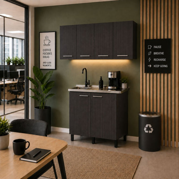 English Elm Texas Wenge Finish Manufactured Wood Kitchen Sink Base and Wall Cabinet Storage Set B128S00321