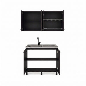 English Elm Texas Wenge Finish Manufactured Wood Kitchen Sink Base and Wall Cabinet Storage Set B128S00321