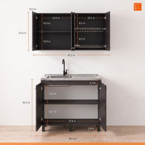 English Elm Texas Wenge Finish Manufactured Wood Kitchen Sink Base and Wall Cabinet Storage Set B128S00321