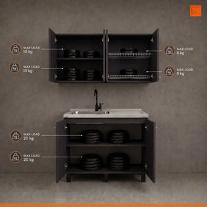 English Elm Texas Wenge Finish Manufactured Wood Kitchen Sink Base and Wall Cabinet Storage Set B128S00321