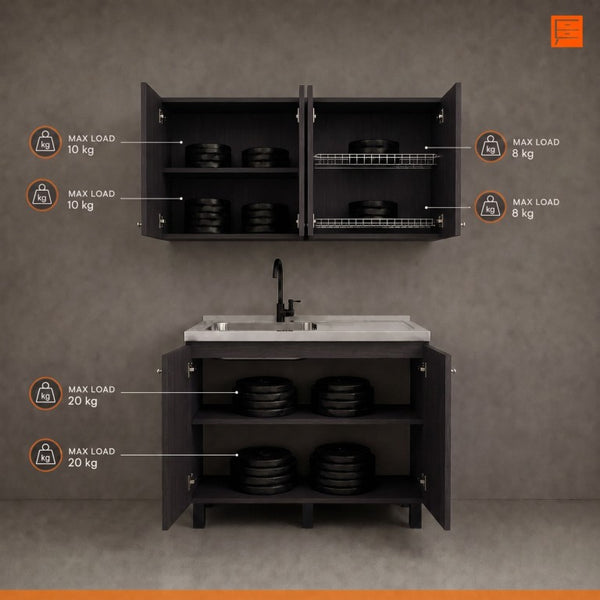 English Elm Texas Wenge Finish Manufactured Wood Kitchen Sink Base and Wall Cabinet Storage Set B128S00321