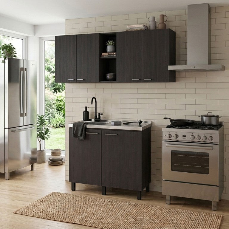 English Elm Haven Manufactured Wood Utility Sink Cabinet Set for Laundry Rooms and Workshops Wenge B128S00323