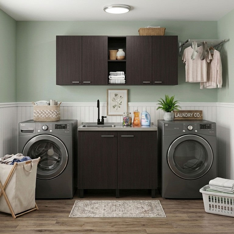 English Elm Haven Manufactured Wood Utility Sink Cabinet Set for Laundry Rooms and Workshops Wenge B128S00323