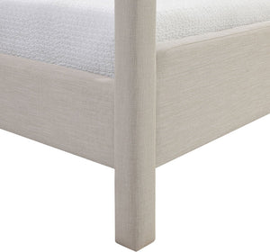 Meridian Furniture Salina Upholstered Canopy Full Bed Sculptural Frame for Modern and Contemporary Bedrooms Beige Linen Textured Fabric B1294Beige-F