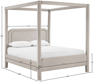 Meridian Furniture Salina Upholstered Canopy King Bed with Sculptural Four Post Frame for Modern Bedrooms Beige Linen Textured Fabric B1294Beige-K