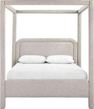 Meridian Furniture Salina Upholstered Canopy King Bed with Sculptural Four Post Frame for Modern Bedrooms Beige Linen Textured Fabric B1294Beige-K