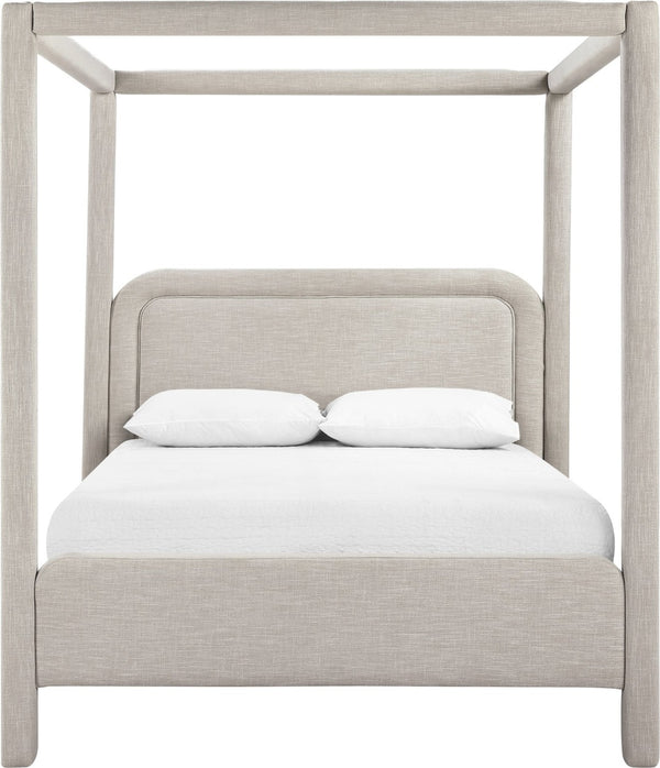 Meridian Furniture Salina Upholstered Canopy King Bed with Sculptural Four Post Frame for Modern Bedrooms Beige Linen Textured Fabric B1294Beige-K