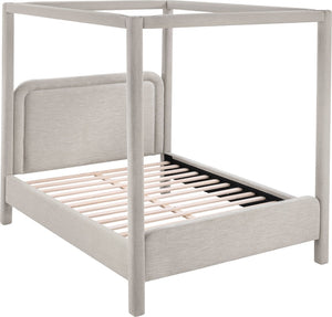 Meridian Furniture Salina Upholstered Canopy King Bed with Sculptural Four Post Frame for Modern Bedrooms Beige Linen Textured Fabric B1294Beige-K