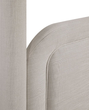 Meridian Furniture Salina Upholstered Twin Canopy Bed Sculptural Four Post Frame for Modern Bedroom Decor Beige Linen Textured Fabric B1294Beige-T