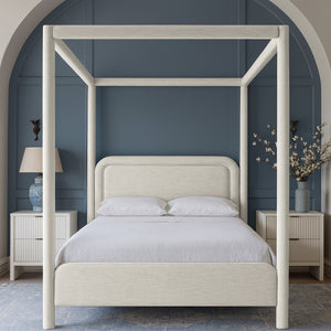 Meridian Furniture Salina Upholstered Canopy Full Bed Sculptural Frame for Modern and Contemporary Bedrooms Cream Linen Textured Fabric B1294Cream-F