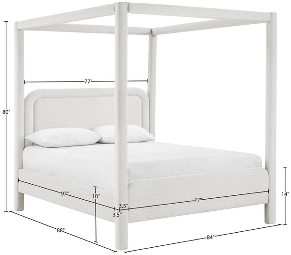 Meridian Furniture Salina Upholstered Canopy King Bed with Sculptural Four Post Frame for Modern Bedrooms Cream Linen Textured Fabric B1294Cream-K