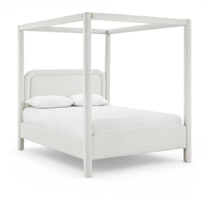 Meridian Furniture Salina Upholstered Canopy King Bed with Sculptural Four Post Frame for Modern Bedrooms Cream Linen Textured Fabric B1294Cream-K