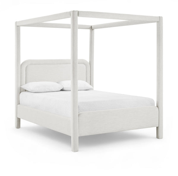Meridian Furniture Salina Upholstered Canopy King Bed with Sculptural Four Post Frame for Modern Bedrooms Cream Linen Textured Fabric B1294Cream-K