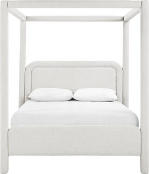 Meridian Furniture Salina Upholstered Canopy King Bed with Sculptural Four Post Frame for Modern Bedrooms Cream Linen Textured Fabric B1294Cream-K