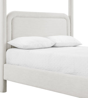 Meridian Furniture Salina Upholstered Canopy King Bed with Sculptural Four Post Frame for Modern Bedrooms Cream Linen Textured Fabric B1294Cream-K