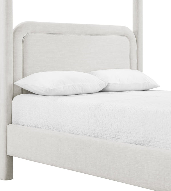 Meridian Furniture Salina Upholstered Canopy King Bed with Sculptural Four Post Frame for Modern Bedrooms Cream Linen Textured Fabric B1294Cream-K